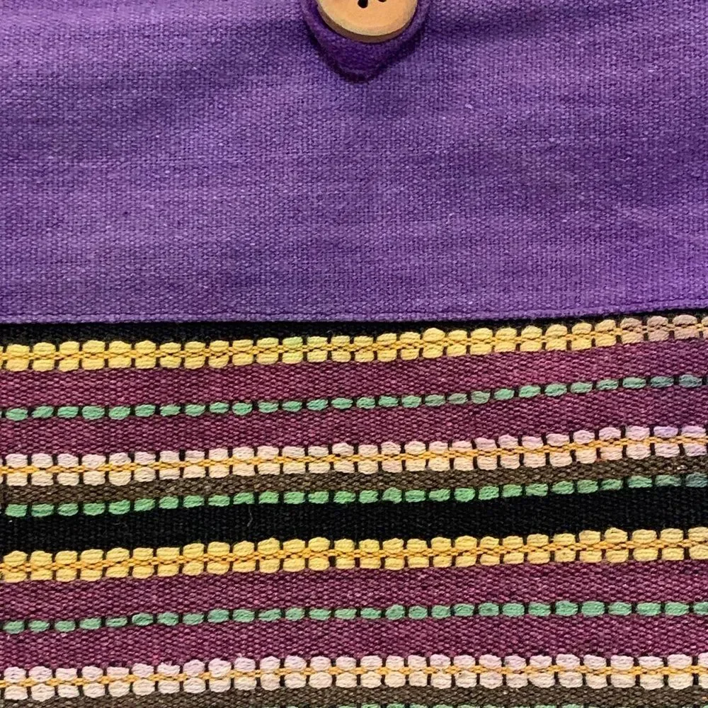 Handcrafted Purple Hobo Bag with Decorative Embroidered Stripes